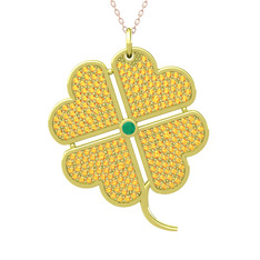 Büyük Yonca Kolye - Kök zümrüt ve sitrin 8 ayar altın kolye (40 cm rose altın rolo zincir) #fc3rq1