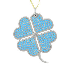 Büyük Yonca Kolye - Swarovski ve akuamarin 18 ayar beyaz altın kolye (40 cm altın rolo zincir) #ffe34x