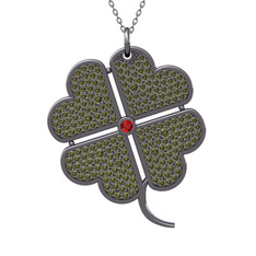 Büyük Yonca Kolye - Garnet ve peridot 925 ayar siyah rodyum kaplama gümüş kolye (40 cm gümüş rolo zincir) #frrirk