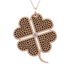 Swarovski ve dumanlı kuvars 8 ayar rose altın kolye (40 cm rose altın rolo zincir)