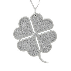 Büyük Yonca Kolye - Beyaz zirkon ve swarovski 8 ayar beyaz altın kolye (40 cm beyaz altın rolo zincir) #h1vbi0