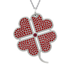 Büyük Yonca Kolye - Kök yakut ve garnet 925 ayar gümüş kolye (40 cm gümüş rolo zincir) #i6ohet