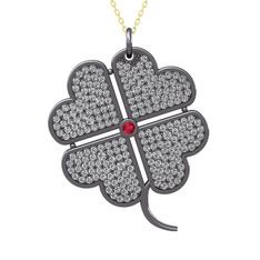 Rodolit garnet ve swarovski 925 ayar siyah rodyum kaplama gümüş kolye (40 cm gümüş rolo zincir)