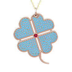 Büyük Yonca Kolye - Rodolit garnet ve akuamarin 18 ayar rose altın kolye (40 cm altın rolo zincir) #iflif8