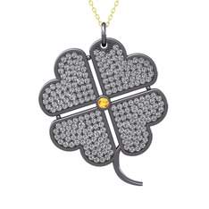 Sitrin ve swarovski 925 ayar siyah rodyum kaplama gümüş kolye (40 cm altın rolo zincir)