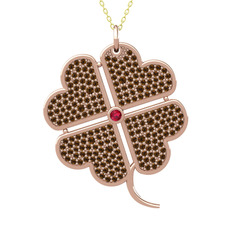 Rodolit garnet ve dumanlı kuvars 18 ayar rose altın kolye (40 cm altın rolo zincir)