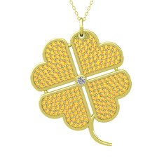 Büyük Yonca Kolye - Swarovski ve sitrin 925 ayar altın kaplama gümüş kolye (40 cm altın rolo zincir) #kpe34u