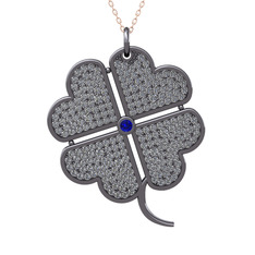 Büyük Yonca Kolye - Lab safir ve pırlanta 925 ayar siyah rodyum kaplama gümüş kolye (3.3 karat, 40 cm gümüş rolo zincir) #kx4vbu