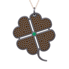 Büyük Yonca Kolye - Kök zümrüt ve dumanlı kuvars 925 ayar siyah rodyum kaplama gümüş kolye (40 cm rose altın rolo zincir) #lg3f7q