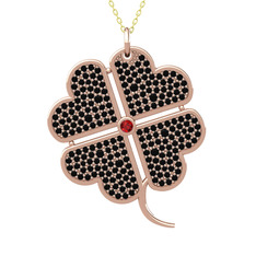 Büyük Yonca Kolye - Garnet ve siyah zirkon 14 ayar rose altın kolye (40 cm altın rolo zincir) #lgxl1f