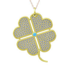 Büyük Yonca Kolye - Akuamarin ve swarovski 18 ayar altın kolye (40 cm rose altın rolo zincir) #lj8elg