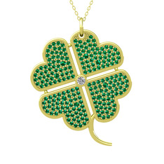 Büyük Yonca Kolye - Beyaz zirkon ve yeşil kuvars 925 ayar altın kaplama gümüş kolye (40 cm gümüş rolo zincir) #lolyb1