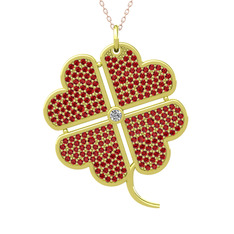Büyük Yonca Kolye - Swarovski ve garnet 8 ayar altın kolye (40 cm rose altın rolo zincir) #mc2xiu
