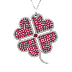 Kök yakut ve rodolit garnet 8 ayar beyaz altın kolye (40 cm beyaz altın rolo zincir)
