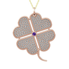 Büyük Yonca Kolye - Ametist ve swarovski 18 ayar rose altın kolye (40 cm altın rolo zincir) #mmp78y