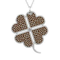 Swarovski ve dumanlı kuvars 8 ayar beyaz altın kolye (40 cm beyaz altın rolo zincir)