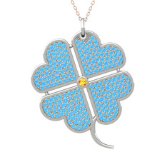 Büyük Yonca Kolye - Sitrin ve akuamarin 18 ayar beyaz altın kolye (40 cm rose altın rolo zincir) #naiq5z