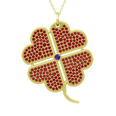 Büyük Yonca Kolye - Ametist ve garnet 14 ayar altın kolye (40 cm gümüş rolo zincir) #nl8vzd