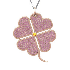 Sitrin ve pembe kuvars 14 ayar rose altın kolye (40 cm gümüş rolo zincir)