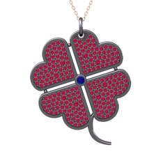 Büyük Yonca Kolye - Lab safir ve rodolit garnet 925 ayar siyah rodyum kaplama gümüş kolye (40 cm gümüş rolo zincir) #nndmar