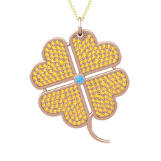 Büyük Yonca Kolye - Akuamarin ve sitrin 14 ayar rose altın kolye (40 cm gümüş rolo zincir) #nsmdo8