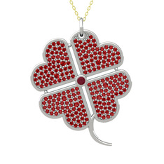 Büyük Yonca Kolye - Kök yakut ve garnet 925 ayar gümüş kolye (40 cm gümüş rolo zincir) #nxx1zq