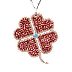 Büyük Yonca Kolye - Akuamarin ve garnet 925 ayar rose altın kaplama gümüş kolye (40 cm gümüş rolo zincir) #oh40o1