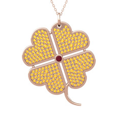 Büyük Yonca Kolye - Kök yakut ve sitrin 8 ayar rose altın kolye (40 cm rose altın rolo zincir) #or3um6