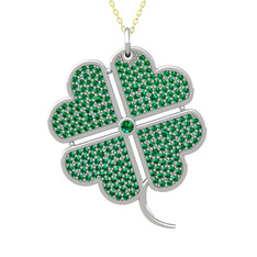 Büyük Yonca Kolye - Yeşil kuvars 8 ayar beyaz altın kolye (40 cm altın rolo zincir) #p4mu5