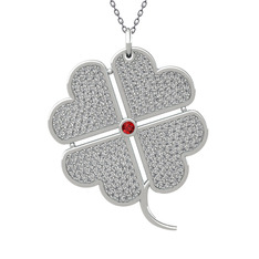 Garnet ve beyaz zirkon 18 ayar beyaz altın kolye (40 cm gümüş rolo zincir)