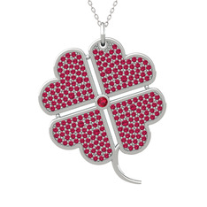 Rodolit garnet 14 ayar beyaz altın kolye (40 cm beyaz altın rolo zincir)