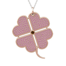 Büyük Yonca Kolye - Dumanlı kuvars ve pembe kuvars 14 ayar rose altın kolye (40 cm gümüş rolo zincir) #qitd8g