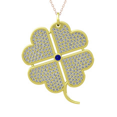 Lab safir ve swarovski 925 ayar altın kaplama gümüş kolye (40 cm rose altın rolo zincir)