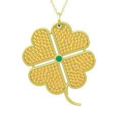 Büyük Yonca Kolye - Kök zümrüt ve sitrin 925 ayar altın kaplama gümüş kolye (40 cm altın rolo zincir) #t2igkf