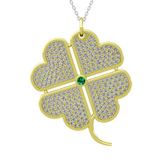 Büyük Yonca Kolye - Yeşil kuvars ve beyaz zirkon 8 ayar altın kolye (40 cm gümüş rolo zincir) #tcu9lj