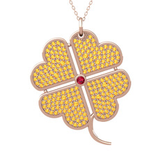 Büyük Yonca Kolye - Rodolit garnet ve sitrin 925 ayar rose altın kaplama gümüş kolye (40 cm rose altın rolo zincir) #tw3q1k