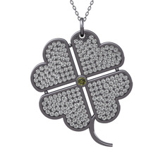 Büyük Yonca Kolye - Peridot ve swarovski 925 ayar siyah rodyum kaplama gümüş kolye (40 cm gümüş rolo zincir) #uegd7z