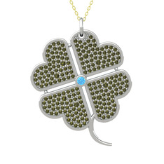 Akuamarin ve peridot 14 ayar beyaz altın kolye (40 cm altın rolo zincir)