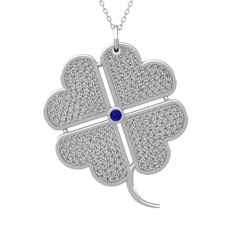 Büyük Yonca Kolye - Lab safir ve swarovski 925 ayar gümüş kolye (40 cm gümüş rolo zincir) #v68159