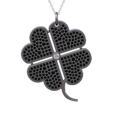 Büyük Yonca Kolye - Swarovski ve siyah zirkon 925 ayar siyah rodyum kaplama gümüş kolye (40 cm gümüş rolo zincir) #vidka
