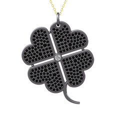 Büyük Yonca Kolye - Swarovski ve siyah zirkon 925 ayar siyah rodyum kaplama gümüş kolye (40 cm gümüş rolo zincir) #w7yr3w