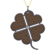 Pırlanta ve dumanlı kuvars 925 ayar siyah rodyum kaplama gümüş kolye (0.11 karat, 40 cm altın rolo zincir)