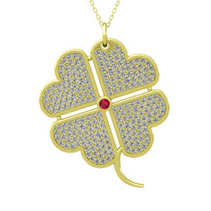 Büyük Yonca Kolye - Rodolit garnet ve swarovski 8 ayar altın kolye (40 cm altın rolo zincir) #wk5232