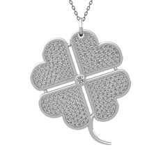 Büyük Yonca Kolye - Pırlanta ve swarovski 18 ayar beyaz altın kolye (0.11 karat, 40 cm gümüş rolo zincir) #wrgixw