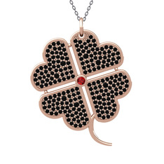 Büyük Yonca Kolye - Garnet ve siyah zirkon 18 ayar rose altın kolye (40 cm gümüş rolo zincir) #wwdjuy