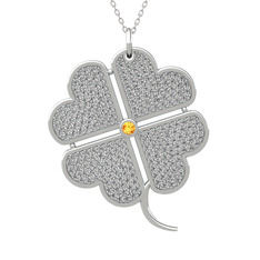 Büyük Yonca Kolye - Sitrin ve swarovski 18 ayar beyaz altın kolye (40 cm beyaz altın rolo zincir) #x8sg2r