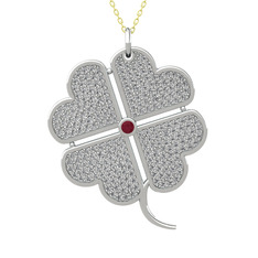 Büyük Yonca Kolye - Kök yakut ve swarovski 8 ayar beyaz altın kolye (40 cm gümüş rolo zincir) #xge6a3