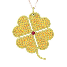 Büyük Yonca Kolye - Rodolit garnet ve sitrin 18 ayar altın kolye (40 cm gümüş rolo zincir) #xnnsd4