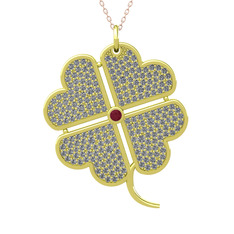 Kök yakut ve pırlanta 925 ayar altın kaplama gümüş kolye (3.3 karat, 40 cm rose altın rolo zincir)