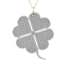 Büyük Yonca Kolye - Beyaz zirkon ve swarovski 925 ayar gümüş kolye (40 cm altın rolo zincir) #yxirad